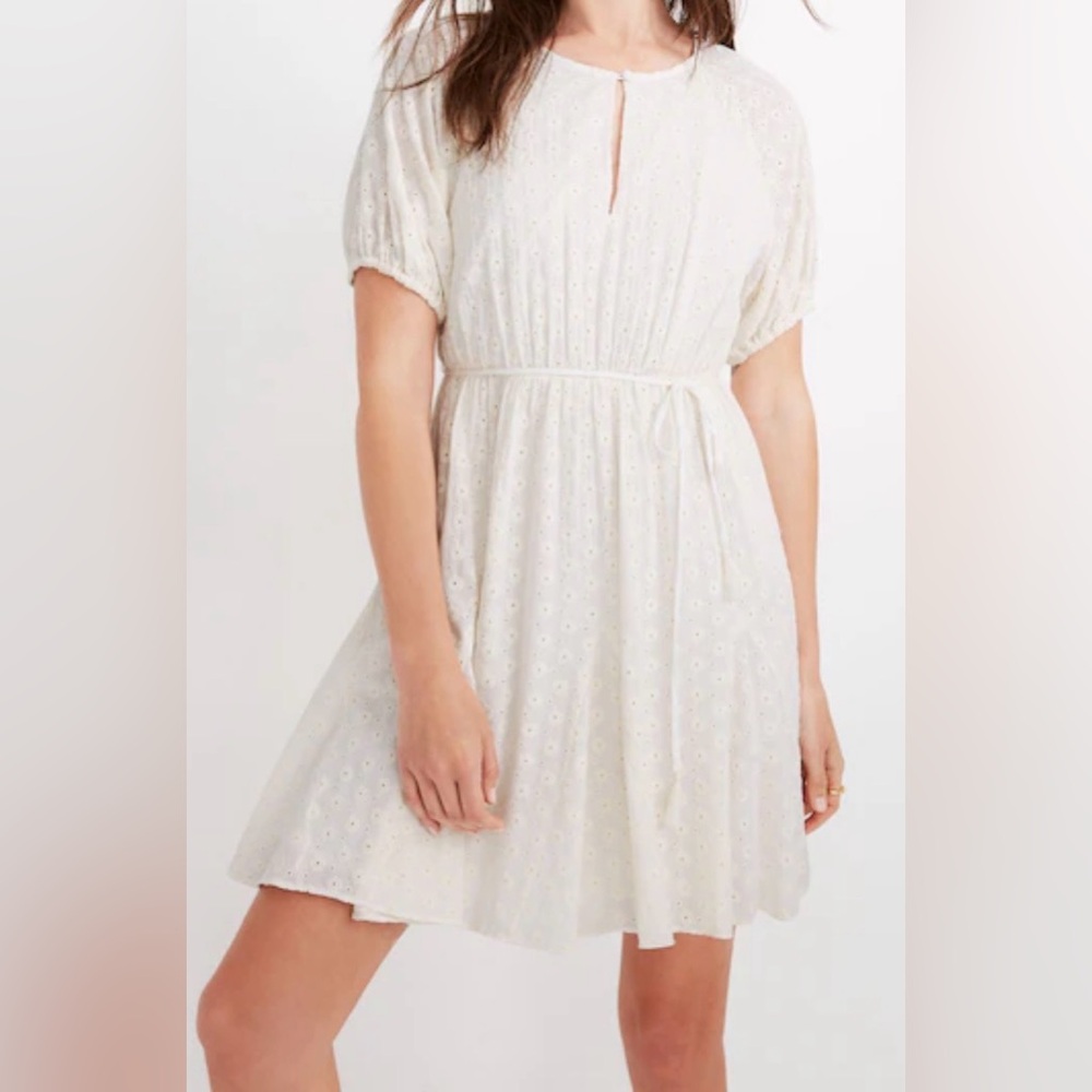 Madewell NWT Ivory Eyelet Tassle Tie Mini Dress